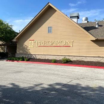 The Tregaron clubhouse exterior with its Tregaron sign, Bellevue, Nebraska